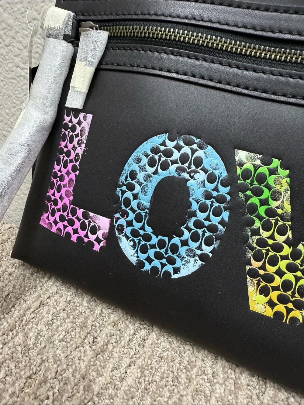 Coach Black Wristlet Pouch with Multicolor LOVE Print